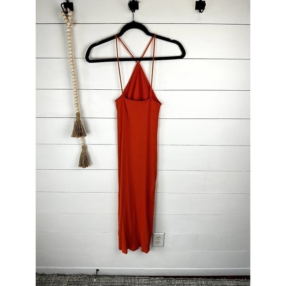 Gently Worn Zara Orange Ribbed High Neck Midi Dress size SML - Picture 4 of 7